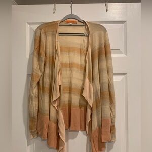 Women's Striped Cardigan Sweater - Cream and Pale Orange